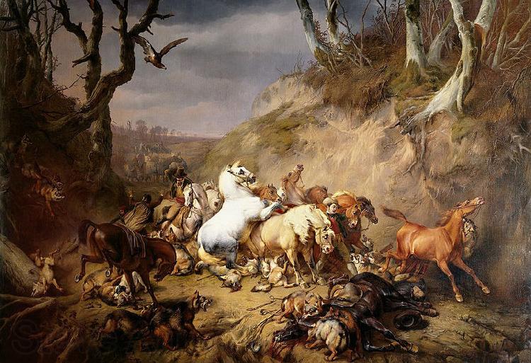 Eugene Verboeckhoven Hungry Wolves Attacking a Group of Horsemen Norge oil painting art